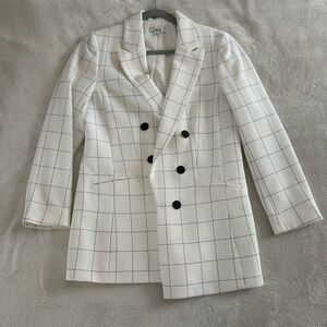 Bar III White Checkered Blazer with Black Buttons